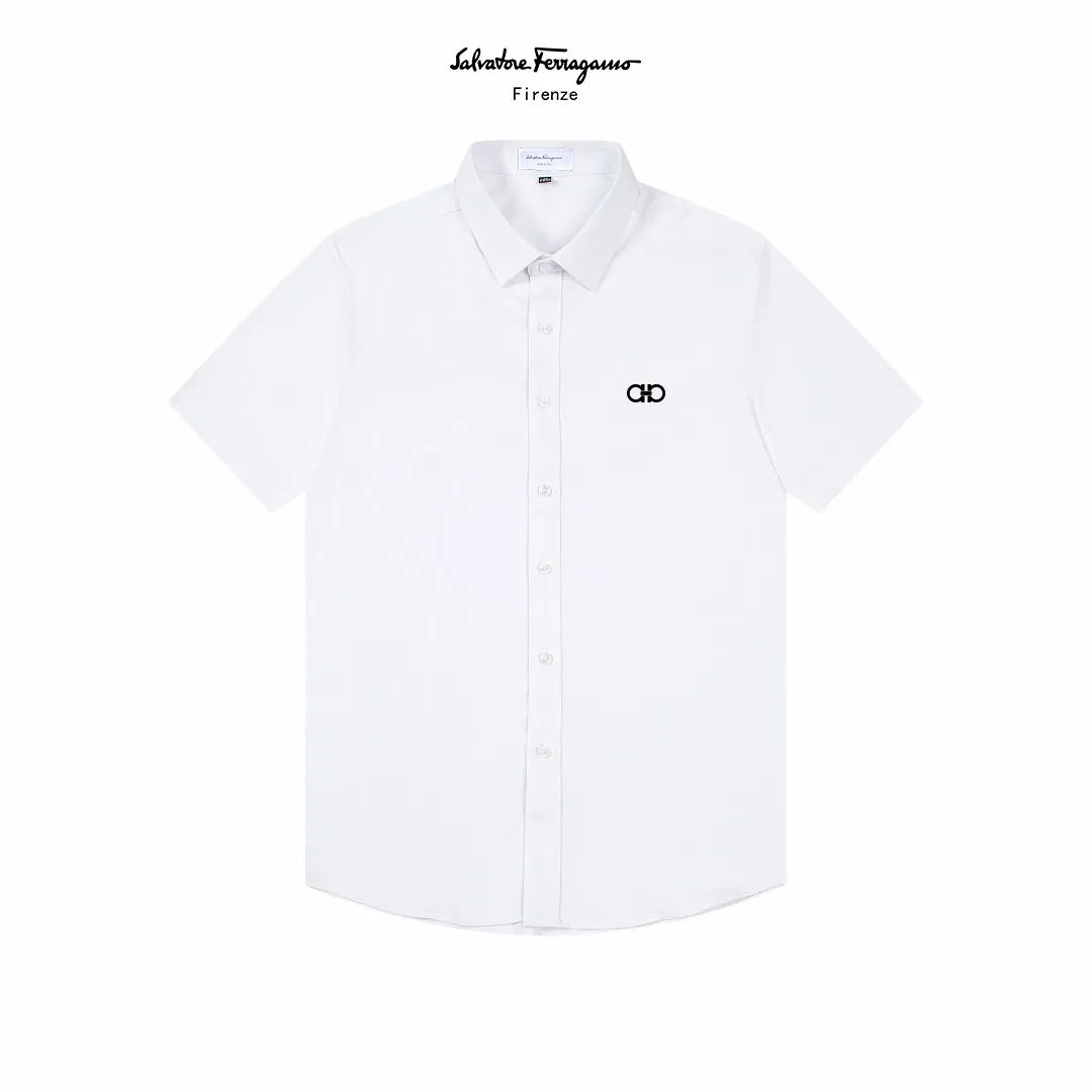 Ferragamo Exquisite logo design high-quality short-sleeved shirt Match-dyed fabric The upper body is full of high-end feel Pure cotton bamboo fiber fabric High quality Men and women Same Style Sizes: 39-43 (M-3XL)